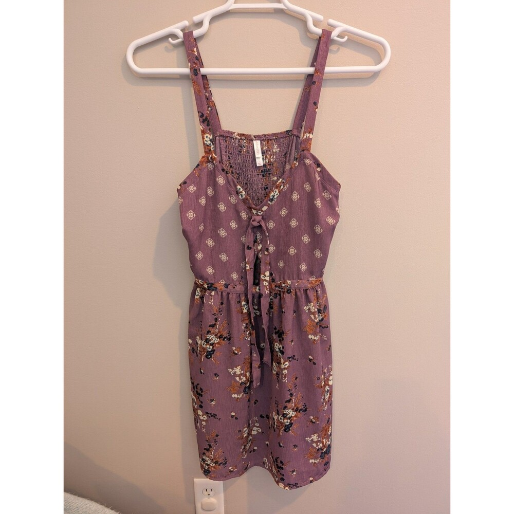 Women L Xhiliration Purple Floral Babydoll Mini Dress Adjustable Spaghetti Strap